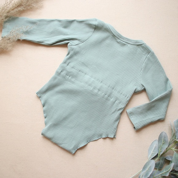 Long Sleeve Drawstring Sage Green Romper - Picture 11 of 11